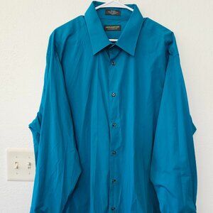 John Bartlett Statements Mens Dress Shirt 18-18 1/2 34/35 Teal Broadcloth